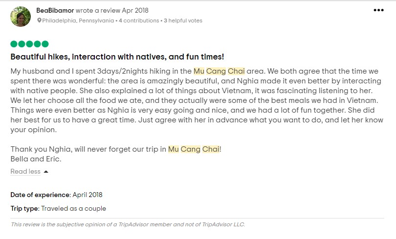 mu cang chai trekking tour - review
