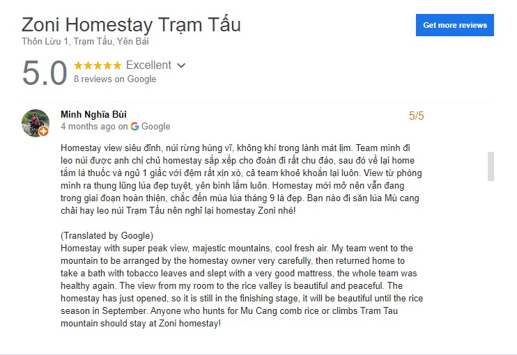review Zoni homestay Trạm Tấu