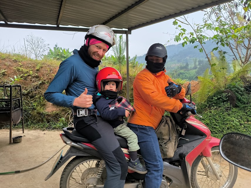 "An adventurous day on a motorbike exploring Tram Tau with the 2-year-old kid"